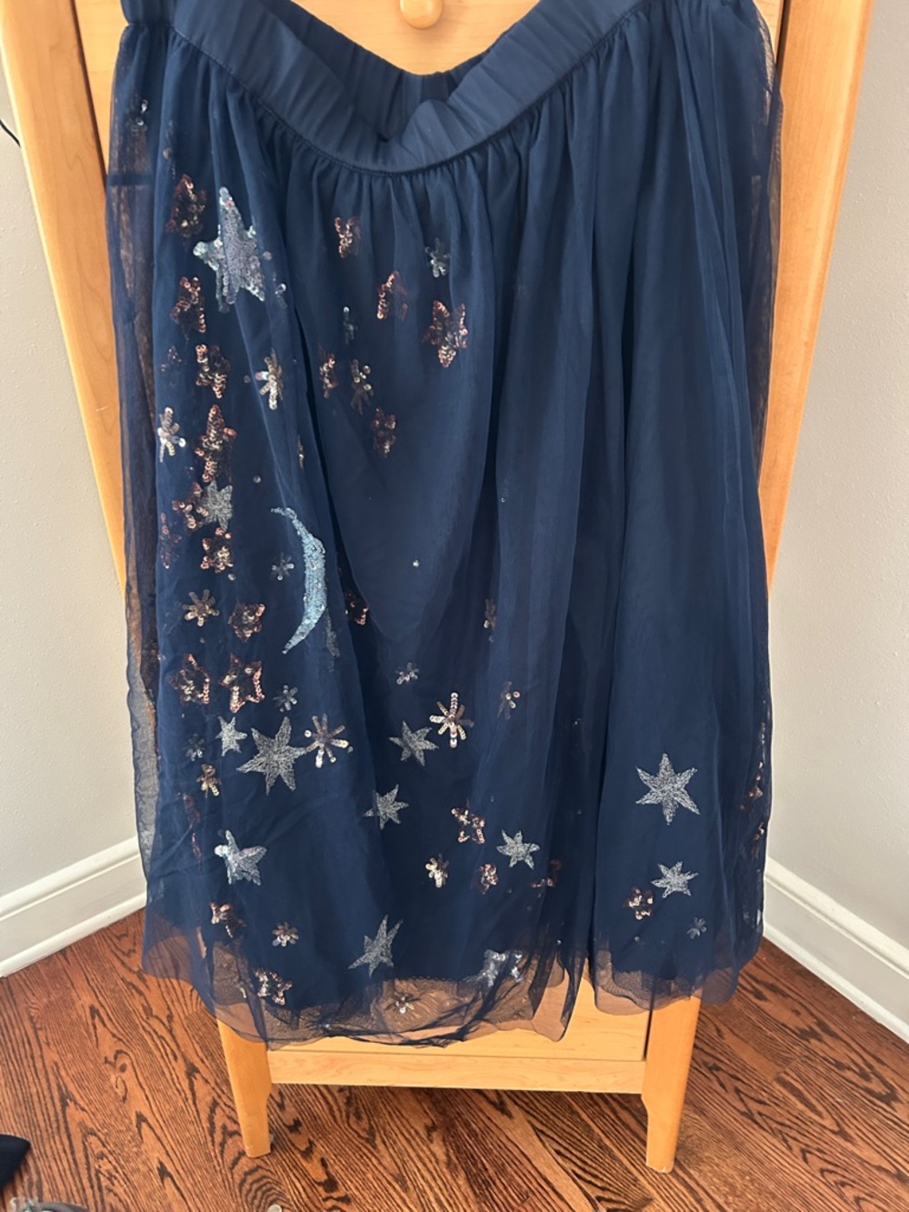 Anthropologie Navy Tulle Skirt with Sequin Stars & Moon, NWT, Small